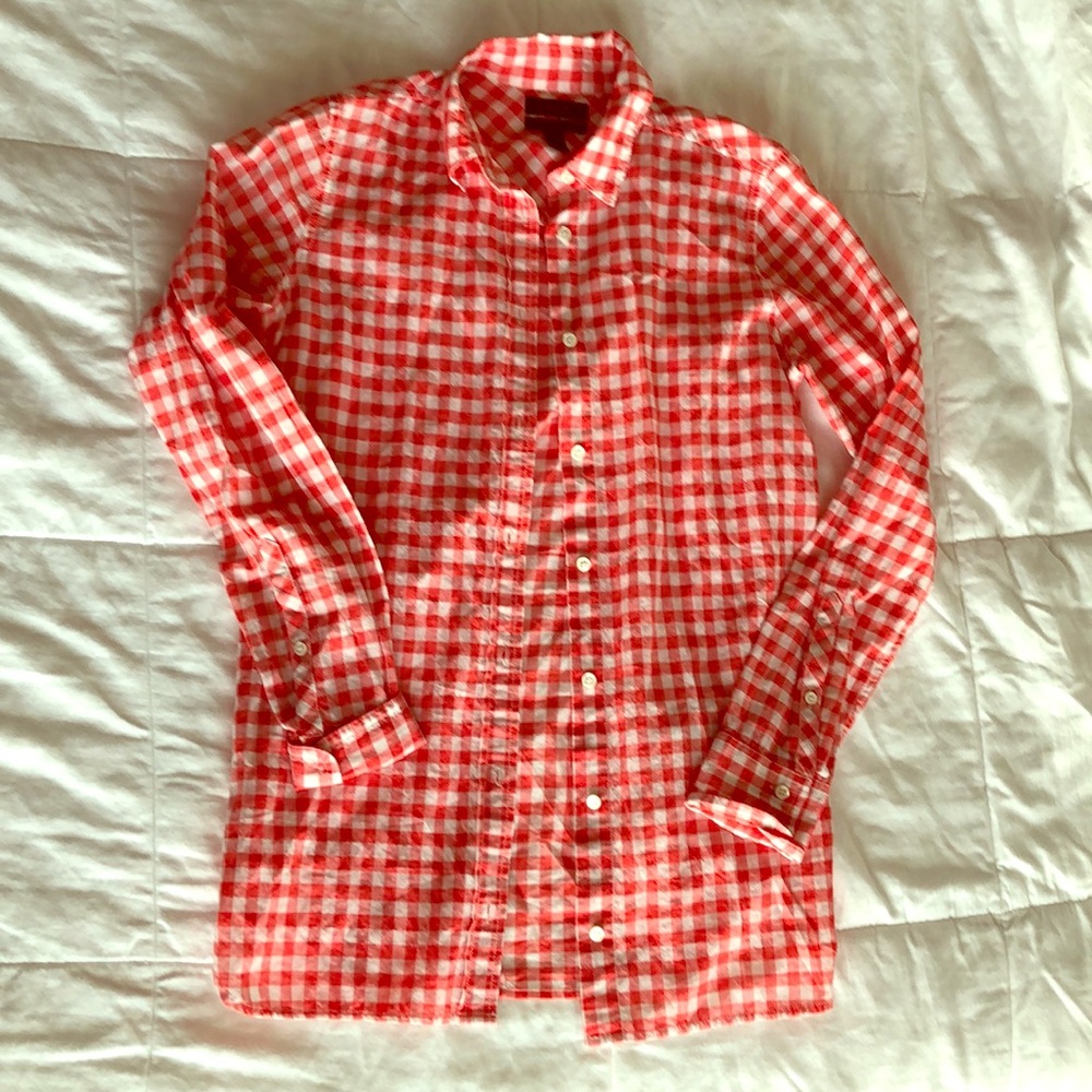 Orange/white boyfriend shirt- J Crew